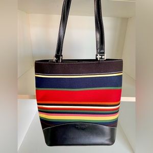 Kate Spade Canvas Leather Striped Tote Bucket Shoulder Bag